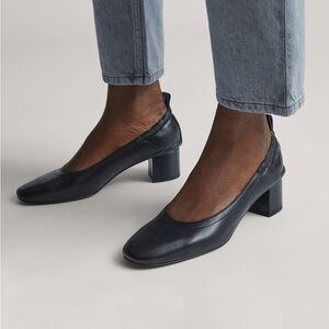 Everlane Black Leather The Day Black Italian Block Heels Pump Shoes 9 Designer